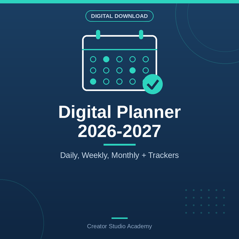 digital planner 2026-2027 cover - daily weekly monthly planner with budget and habit trackers by Creator Studio Academy