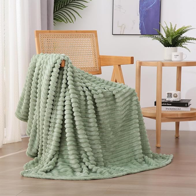 Sage Green Fleece Throw Blanket 50 X 60 Inch For Couch Sofa Living Room Cozy Home Decor
