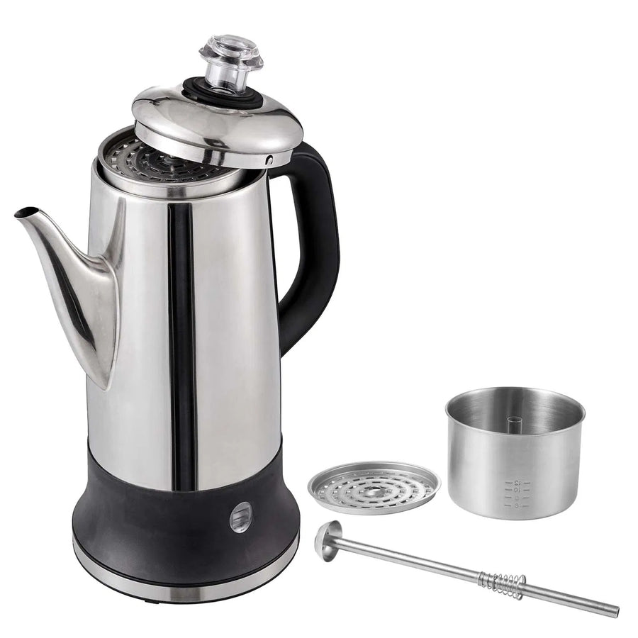 12-Cup Electric Percolator Coffee Pot, 304 Stainless Steel Coffee Percolator With Keep Warm Function & Heat-Resistant Handle, Classic Coffee Maker, Quick Brew & Easy-Pour Spout, Silver